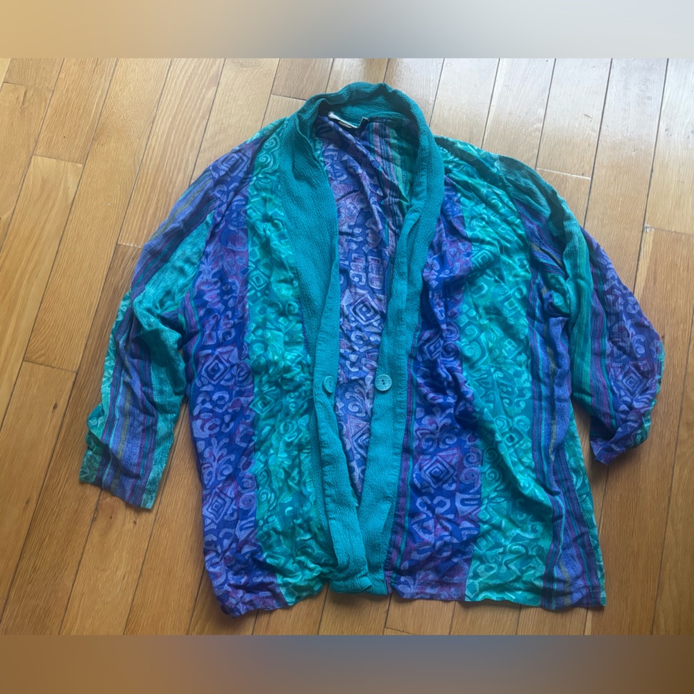 Vintage Teal and Blue Patterned Cardigan